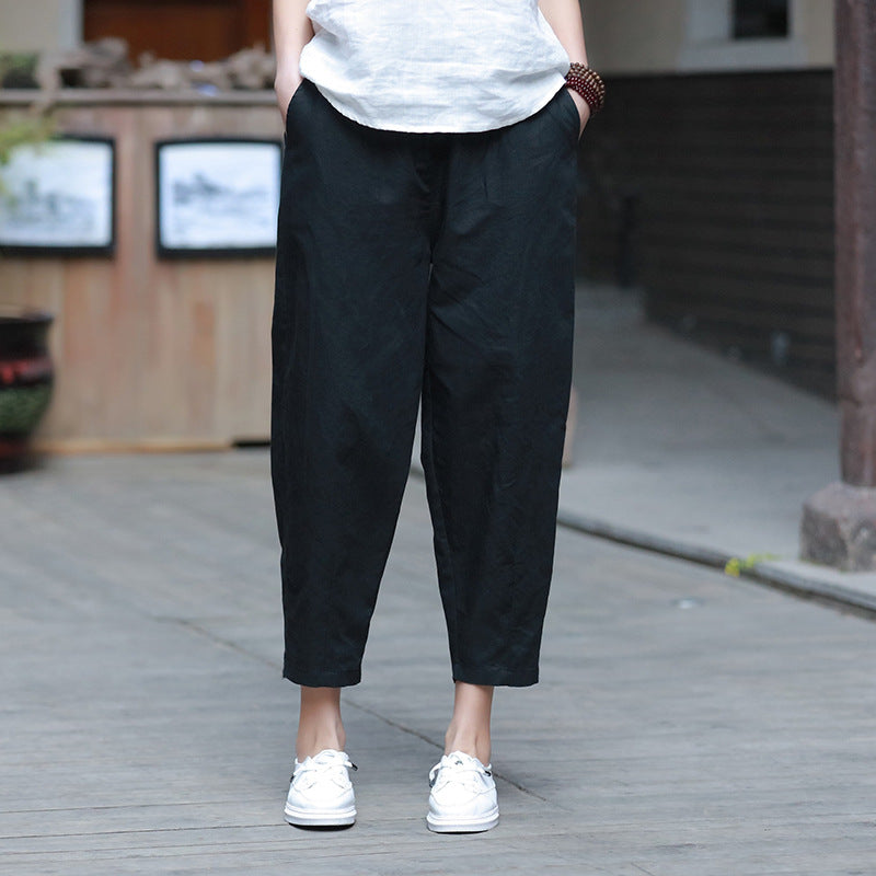 Casual Solid Linen Lantern Pants