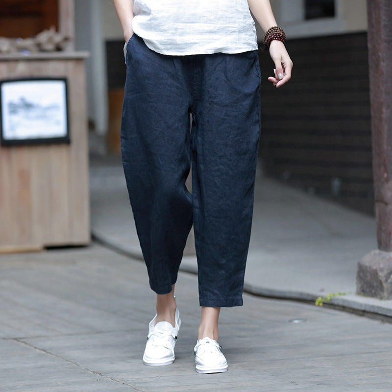 Casual Solid Linen Lantern Pants