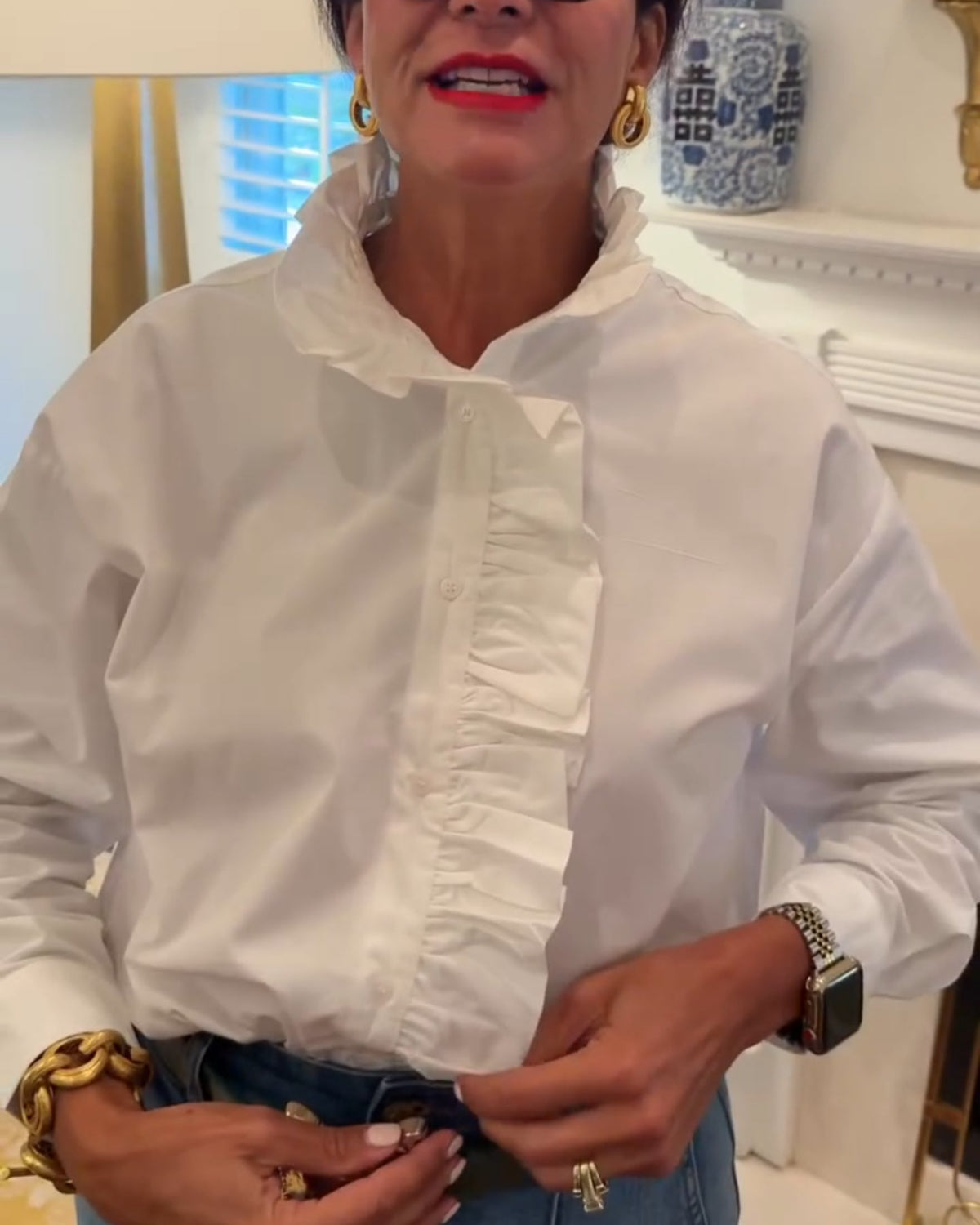 Elegant Ruffled Button-Down Blouse