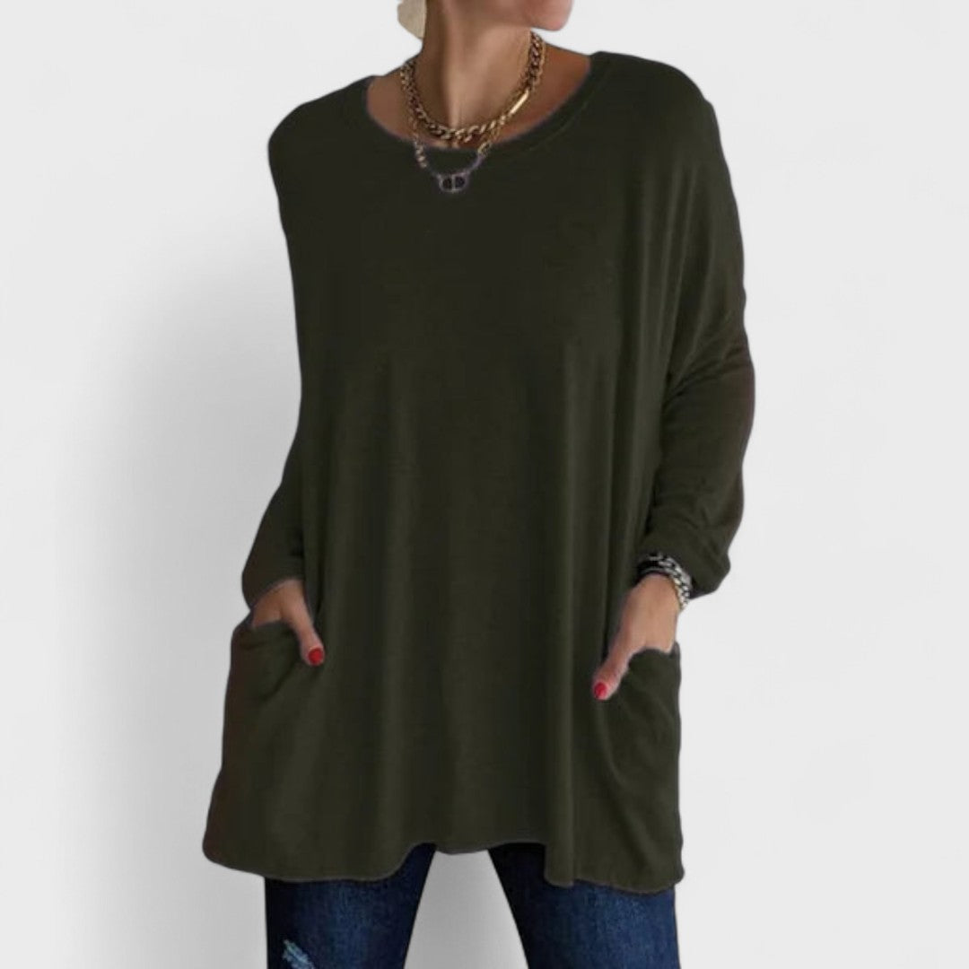 Miya™ | Oversized Pocket Long-Sleeve Tunic Top