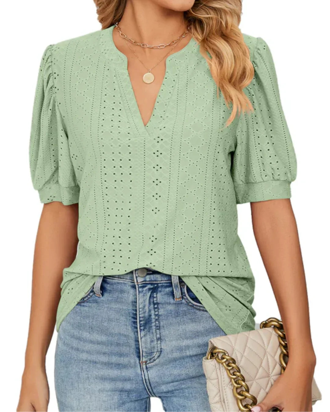 Eyelet Puff-Sleeve Blouse