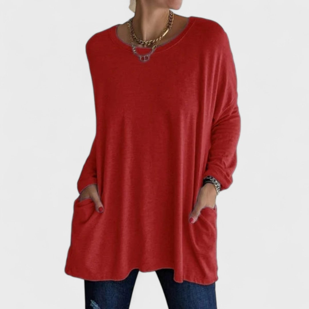 Miya™ | Oversized Pocket Long-Sleeve Tunic Top