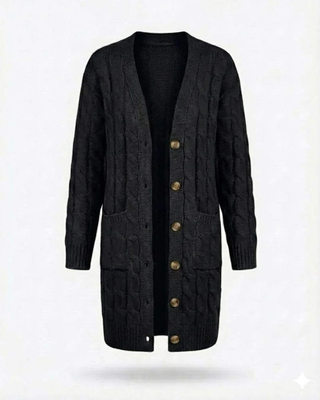 Kiana™ | Cable-Knit Buttoned Mid-Length Cardigan