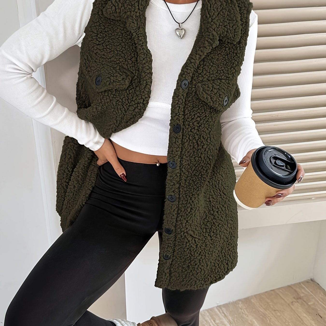 Ava™ | Sherpa Button-Front Longline Blazer