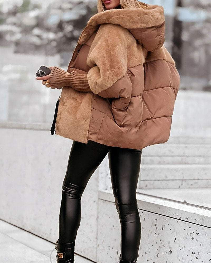 Saffron™ | Faux-Fur Panel Ribbed-Cuff Hooded Puffer Jacket