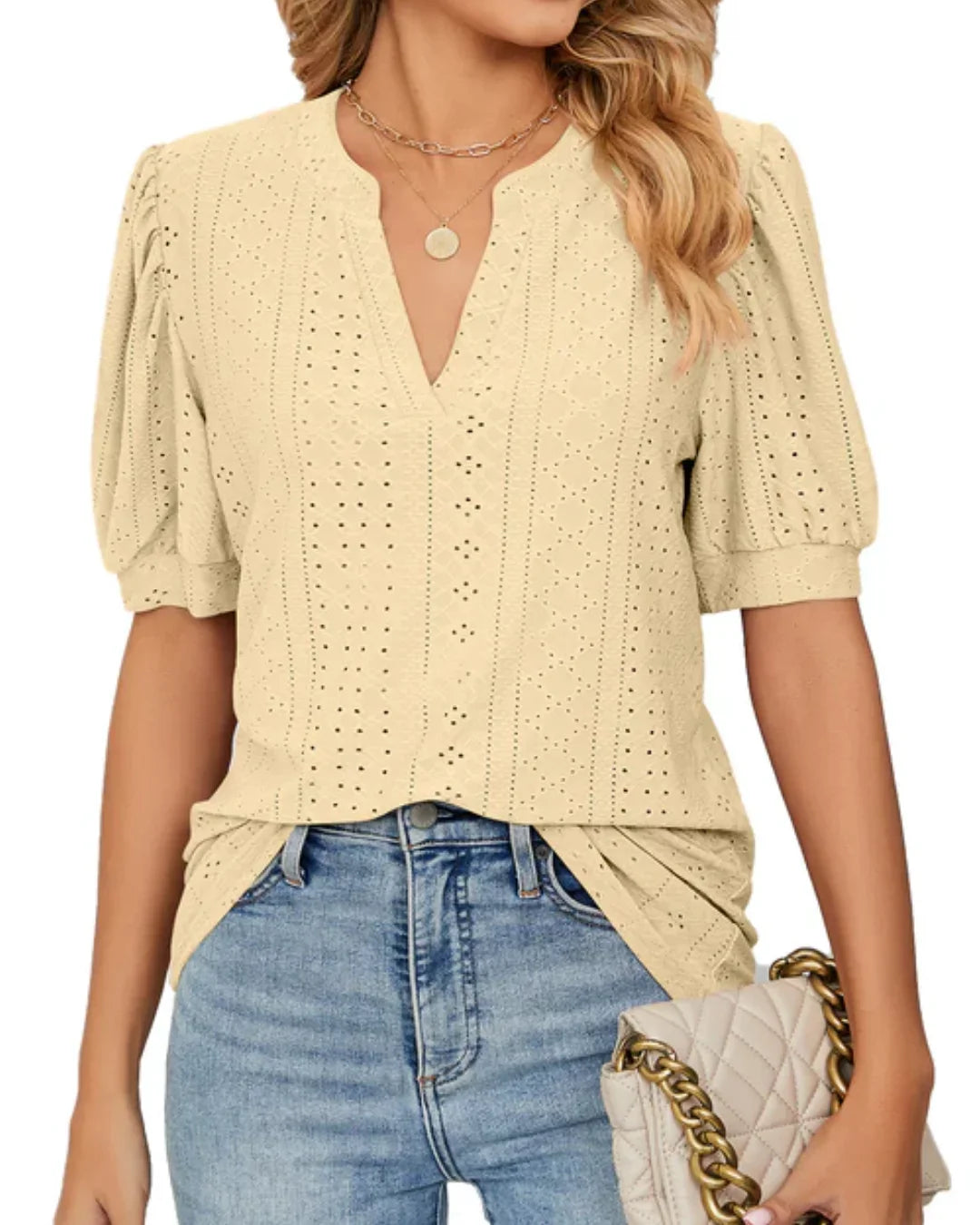 Eyelet Puff-Sleeve Blouse