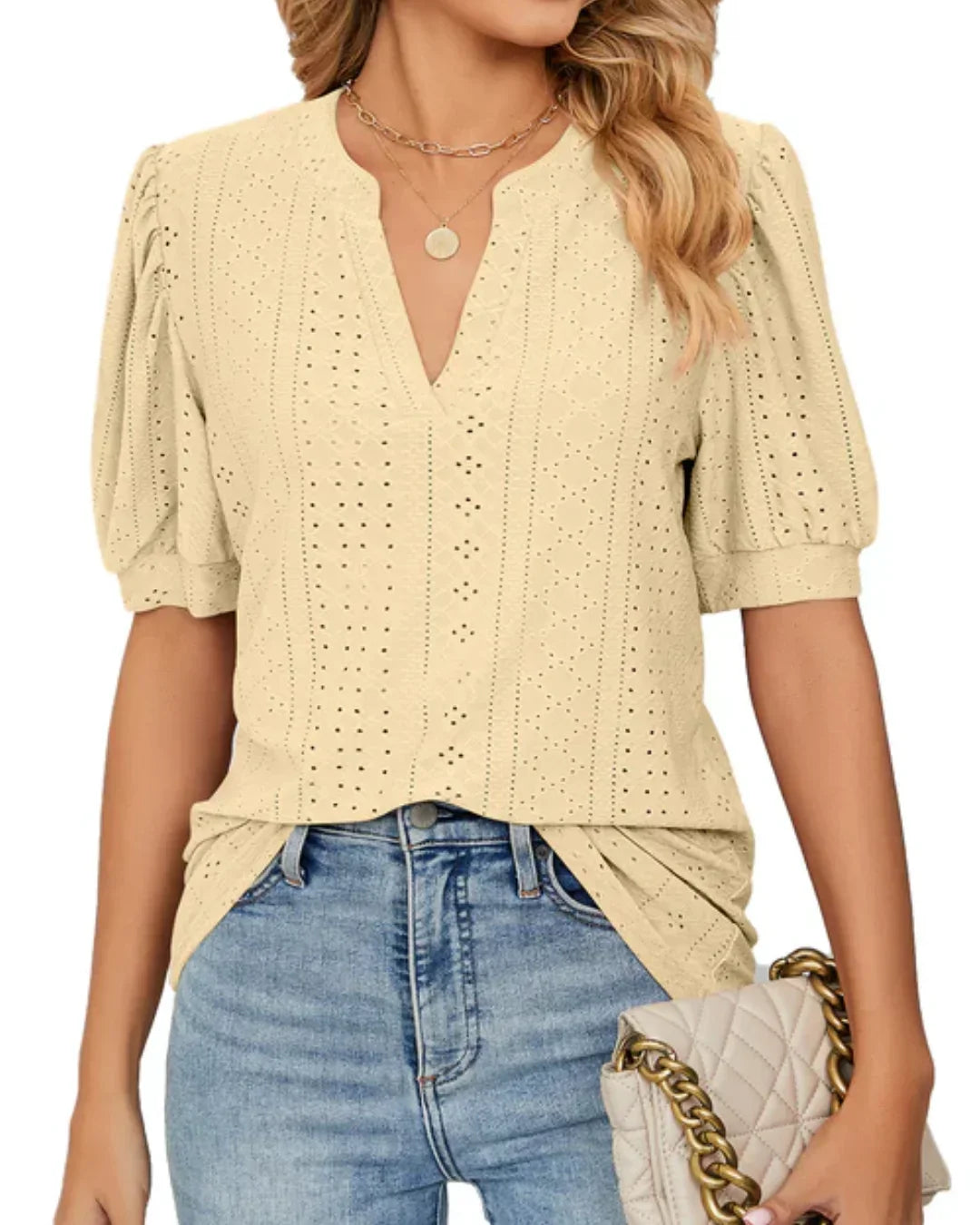 Eyelet Puff-Sleeve Blouse
