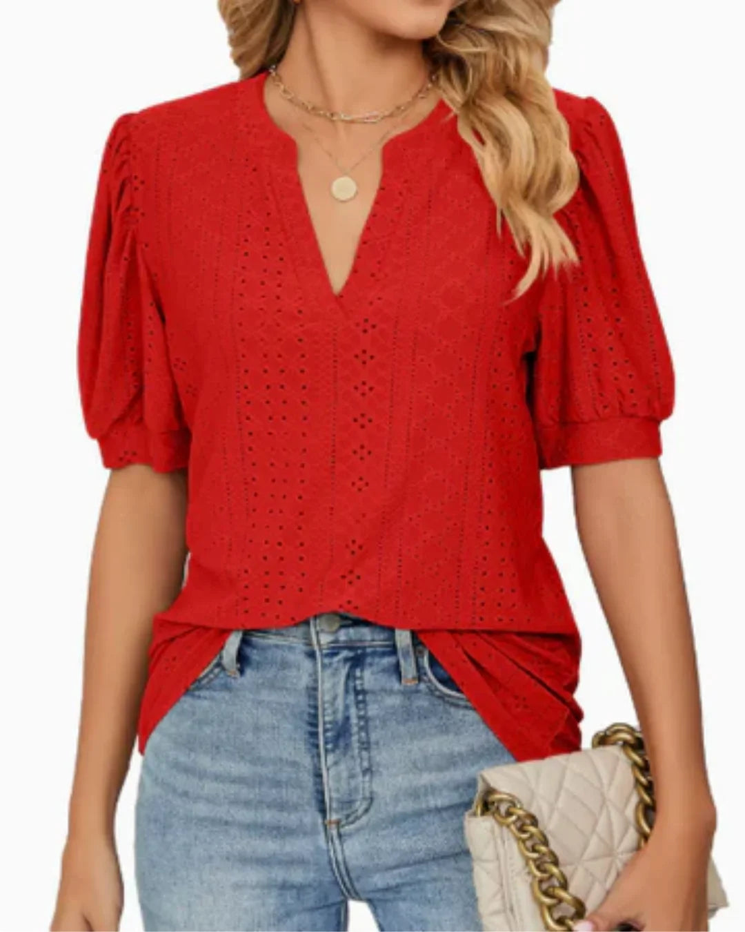 Eyelet Puff-Sleeve Blouse