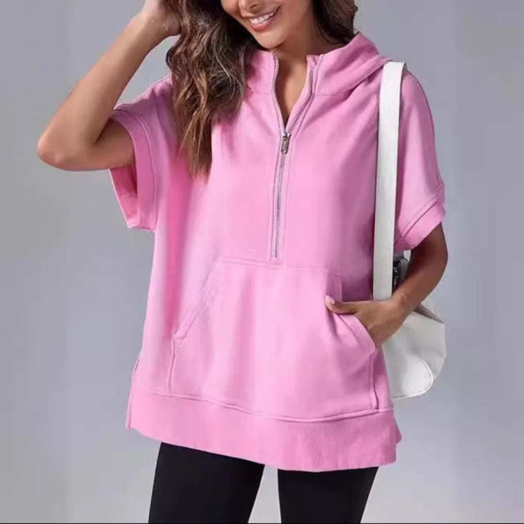 Short-Sleeve Quarter-Zip Hooded Pullover