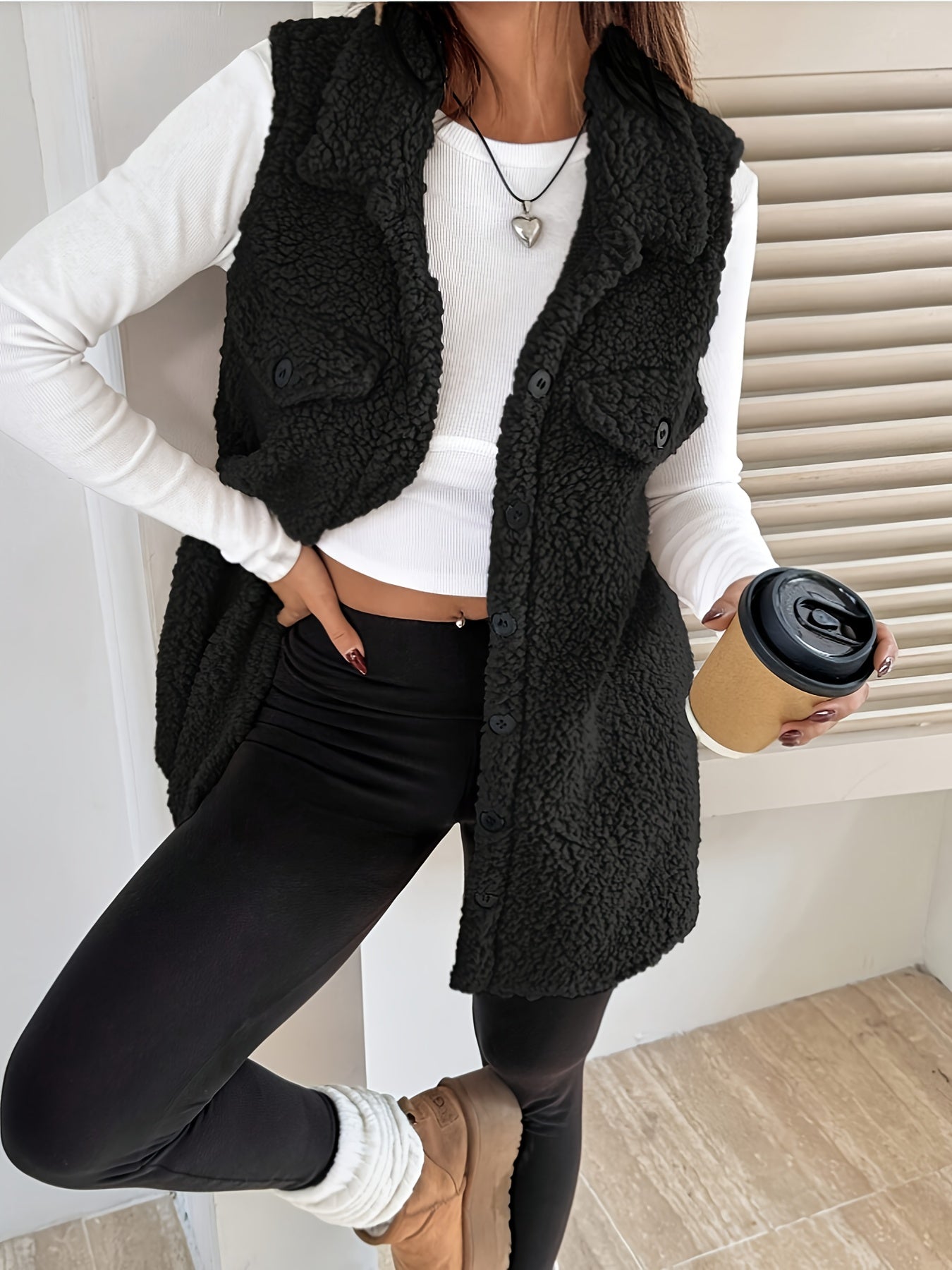 Ava™ | Sherpa Button-Front Longline Blazer