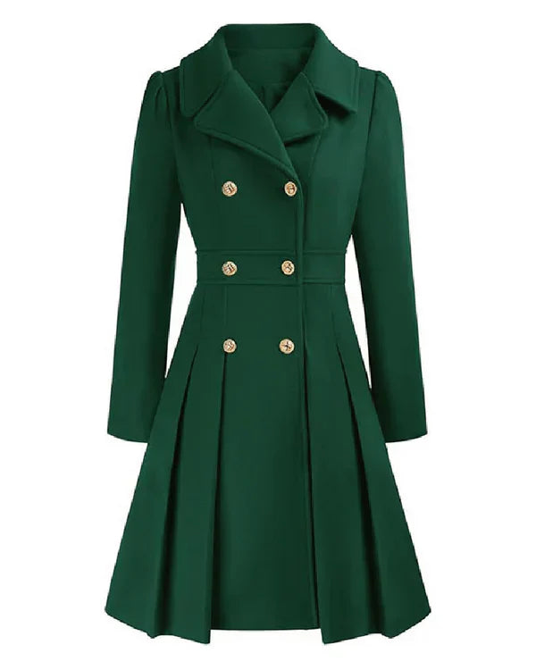 Sofia™ | Gold-Buttoned Double-Breasted Fit-and-Flare Coat
