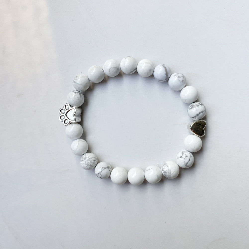 Natural Gemstone Bracelet with Paw & Heart Charm