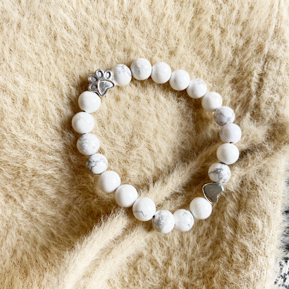 Natural Gemstone Bracelet with Paw & Heart Charm