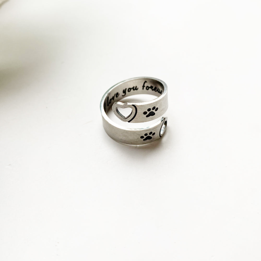 Adjustable Paw & Heart Twist Ring