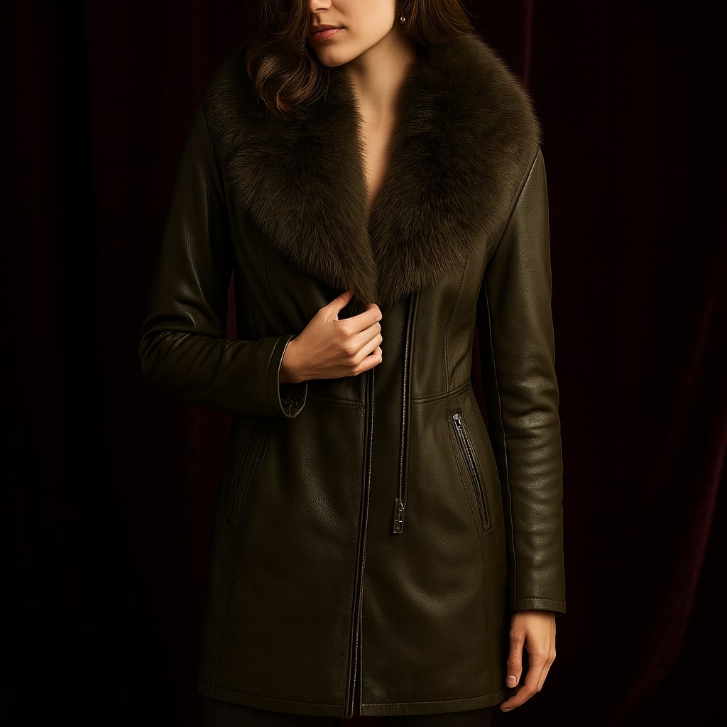 Victtoria™ | Belted shearling-collar leather coat