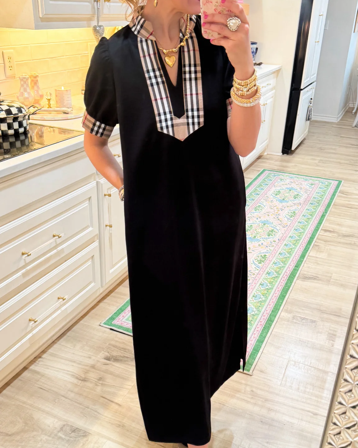 Plaid Trim Maxi Dress