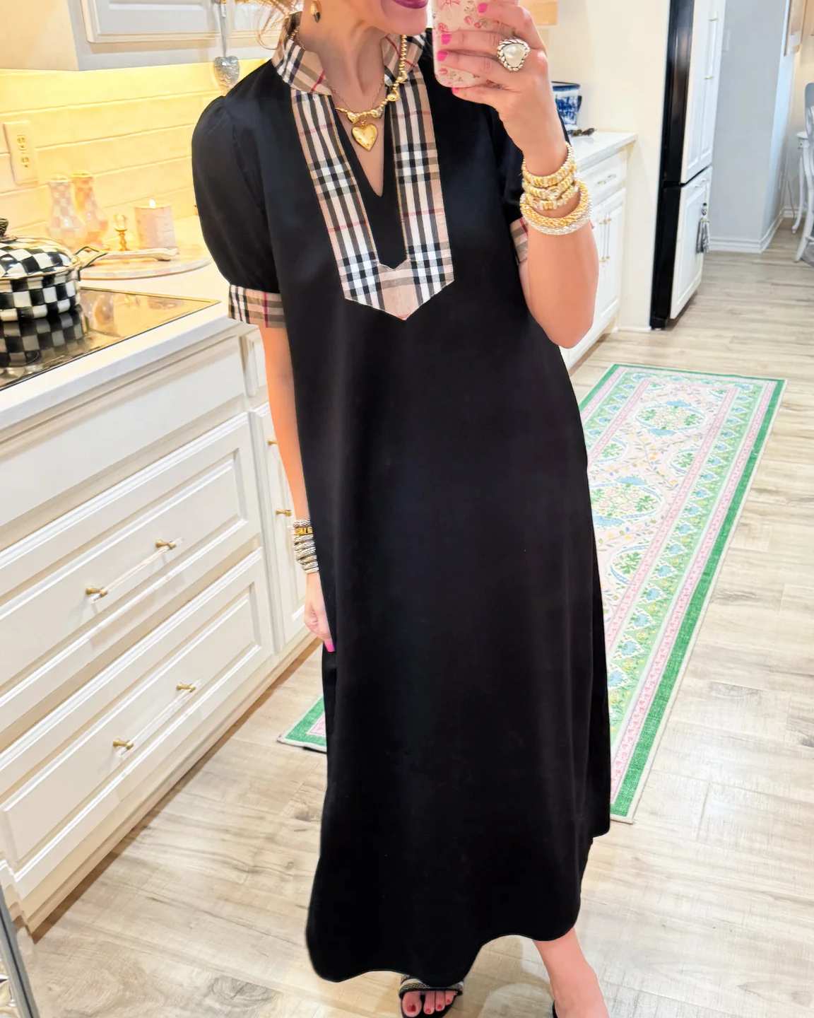 Plaid Trim Maxi Dress
