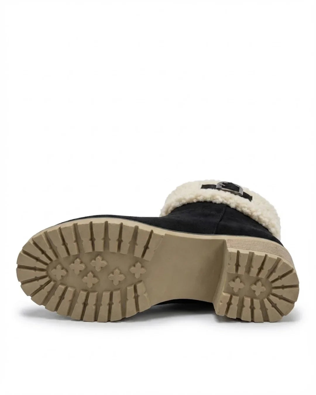 Mirella™ | Sherpa-cuff buckled side-zip heeled ankle boots
