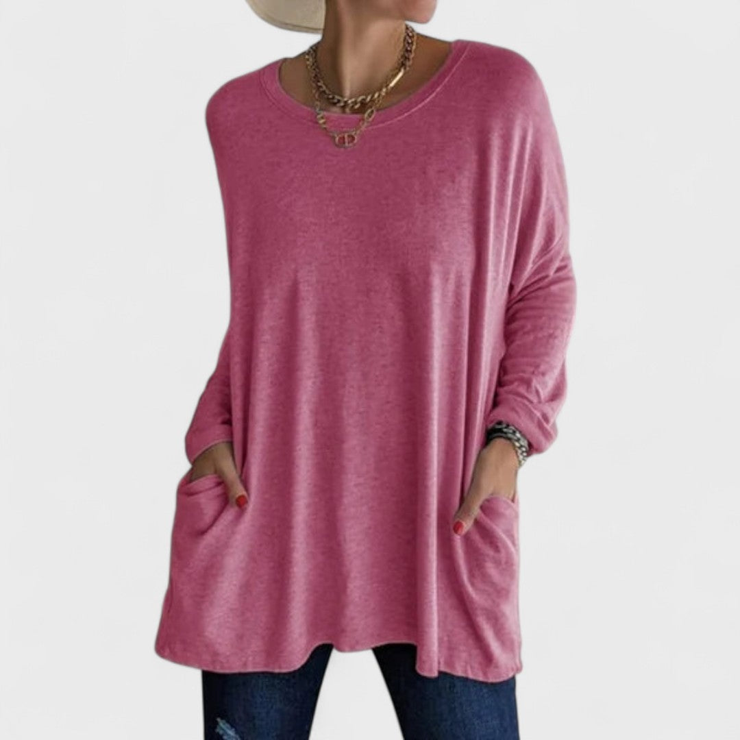 Miya™ | Oversized Pocket Long-Sleeve Tunic Top