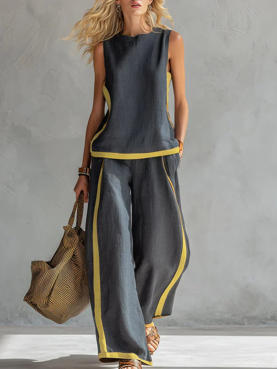 Emma | Elegant Contrast Trim Two-Piece Set
