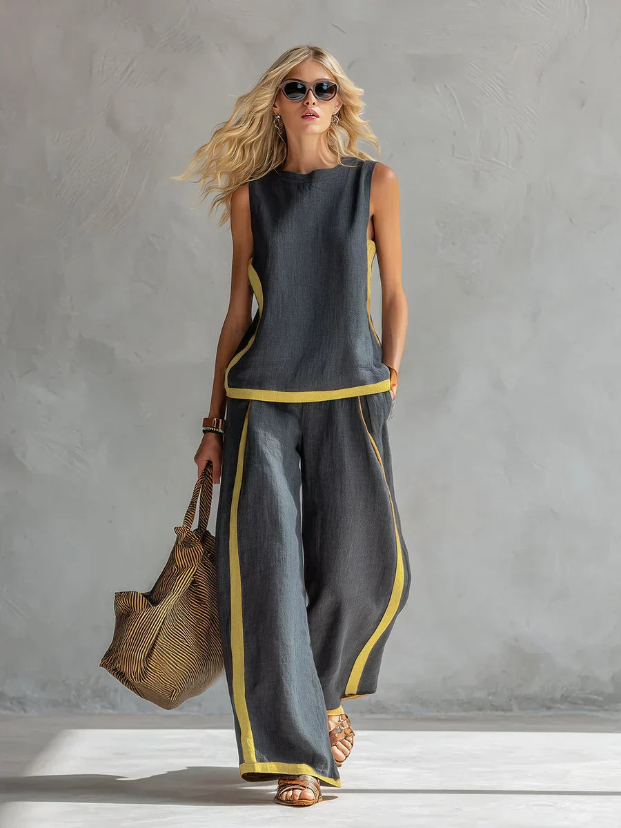 Emma | Elegant Contrast Trim Two-Piece Set