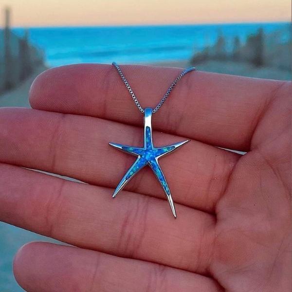 Blue Opal and Starfish Necklace