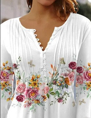 Floral Pintuck Bell Sleeve Blouse