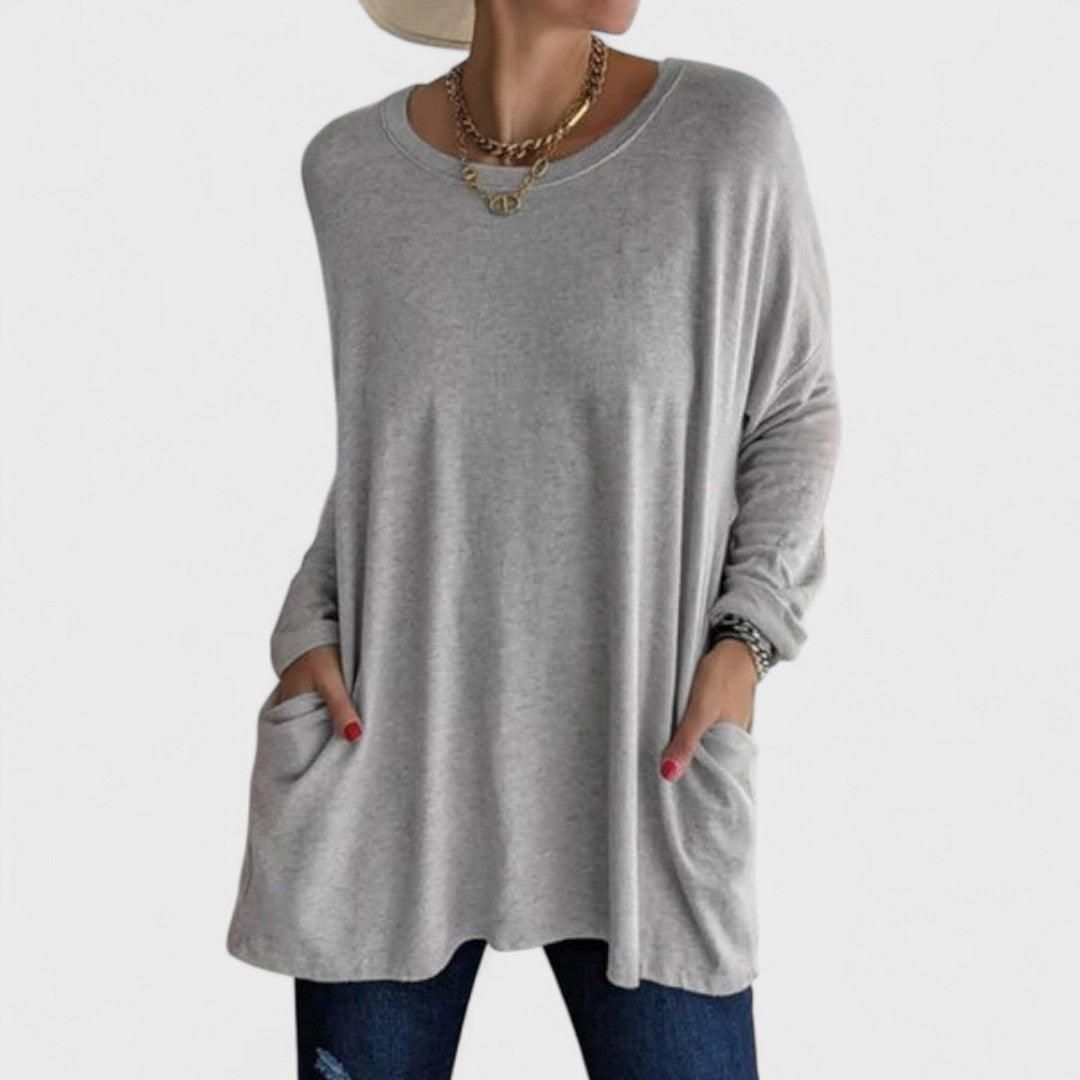 Miya™ | Oversized Pocket Long-Sleeve Tunic Top