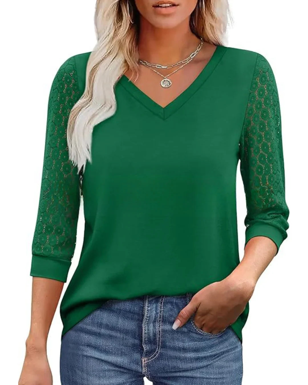 LacePetal™ | Women's V-Neck Lace Sleeve Top