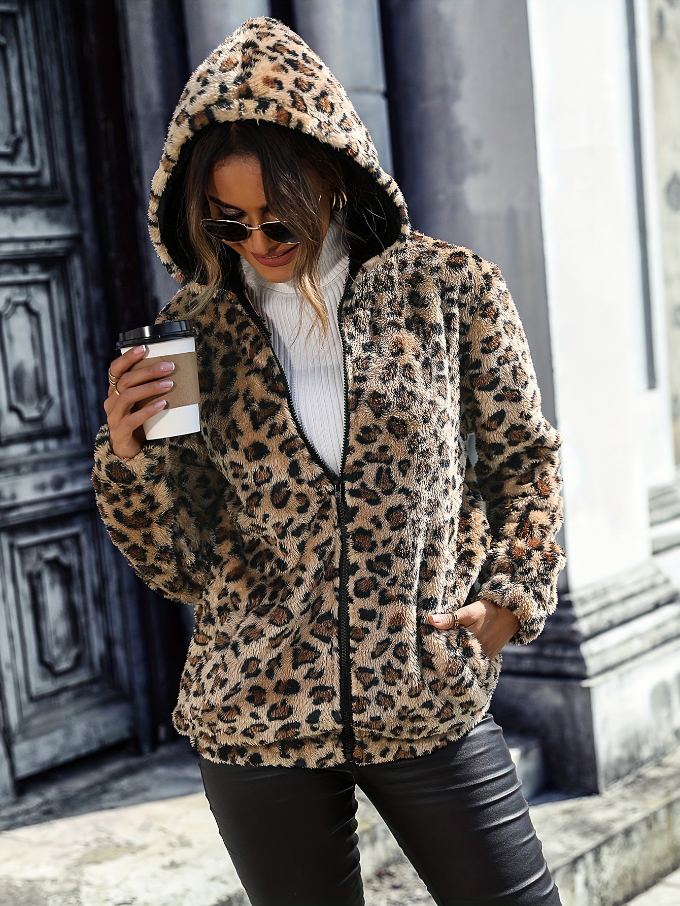 Leopaβ’ | Hooded Teddy Coat with Zipper