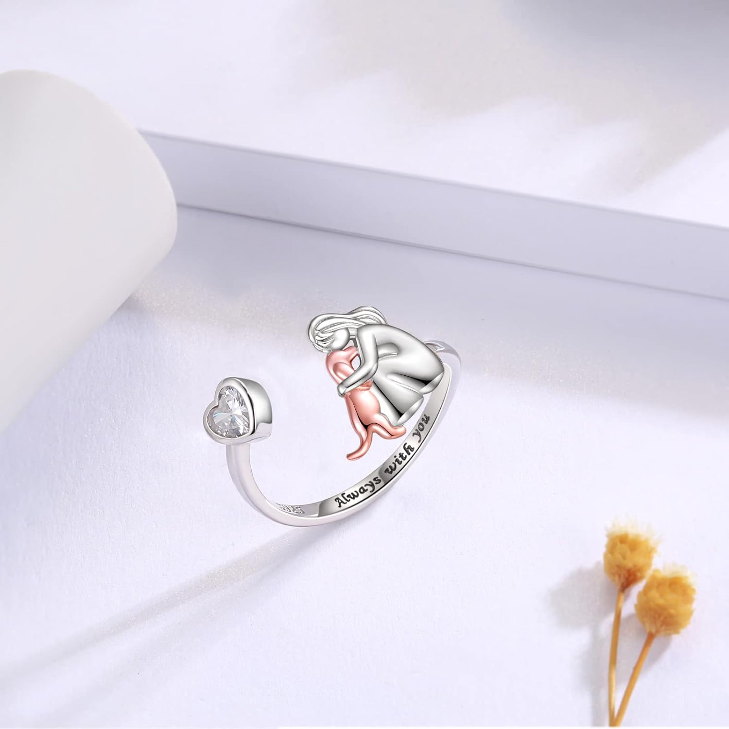 Adjustable Dog Ring “Always in My Heart” with Zirconia
