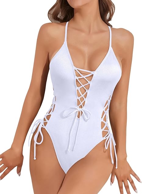 LaceRib™ | Women's Lace-Up Ribbed One-Piece Swimsuit