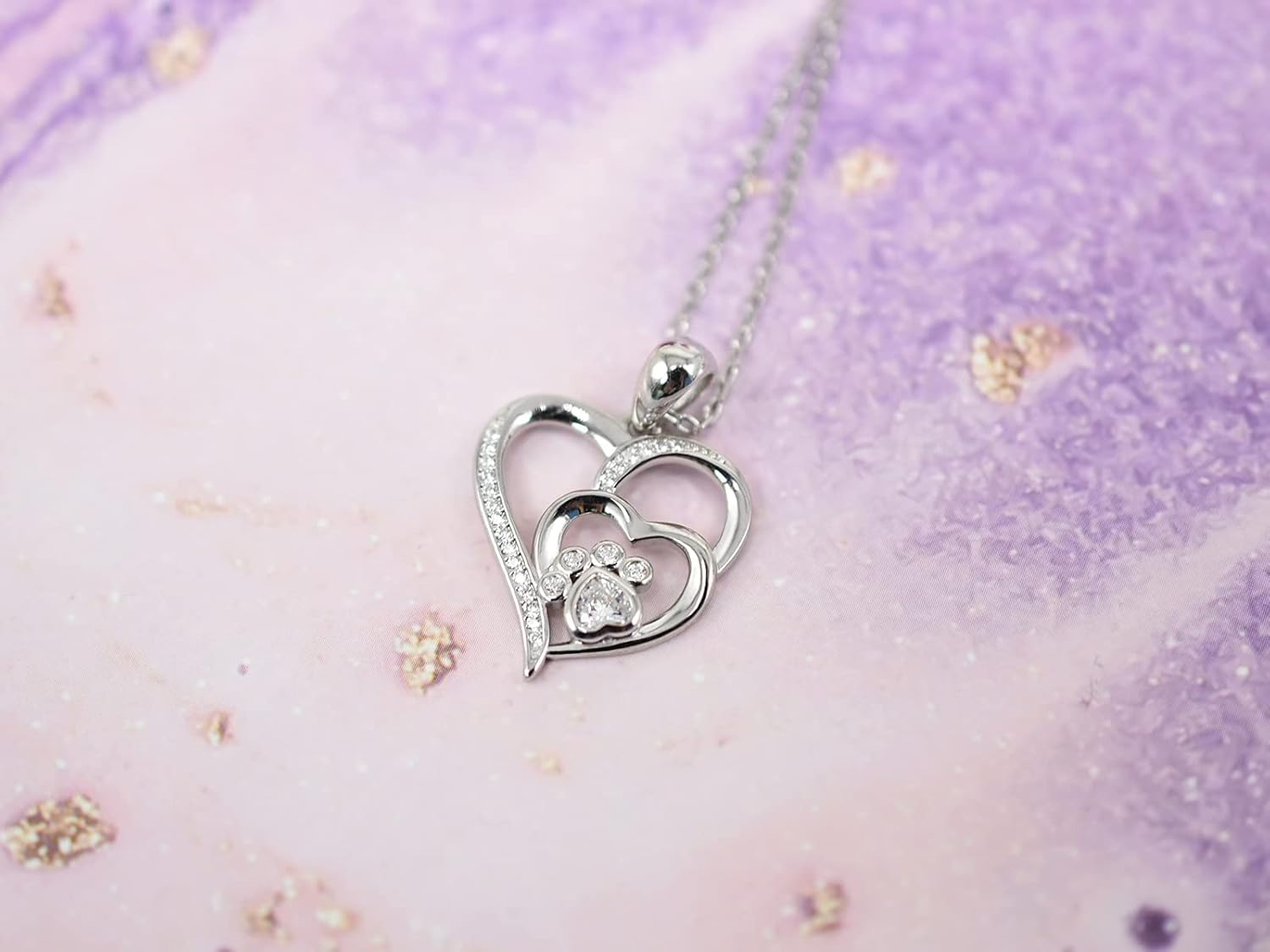 Paw & Heart Necklace with Zirconia