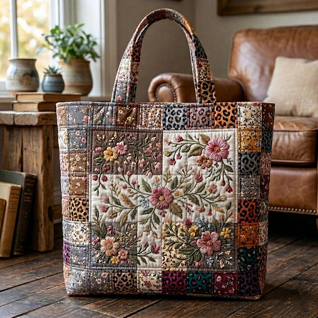 Boho Floral Quilted Tote Bag