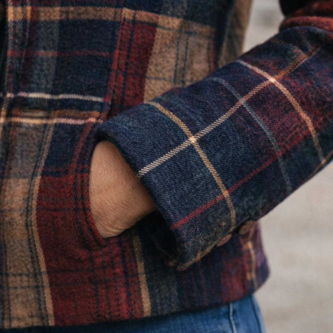 Classic Tailored Wool-Blend Plaid Button-Up Jacket