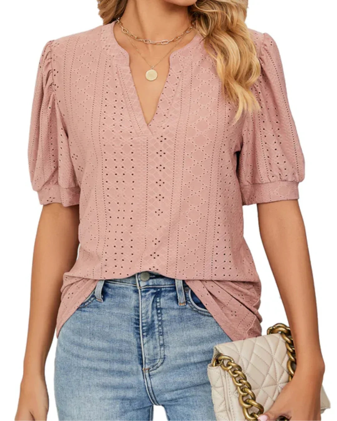 Eyelet Puff-Sleeve Blouse