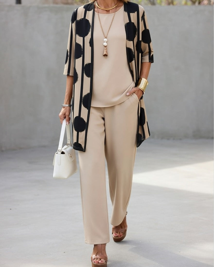 Polished Modern Geometric Print Cardigan & Matching Trouser Set