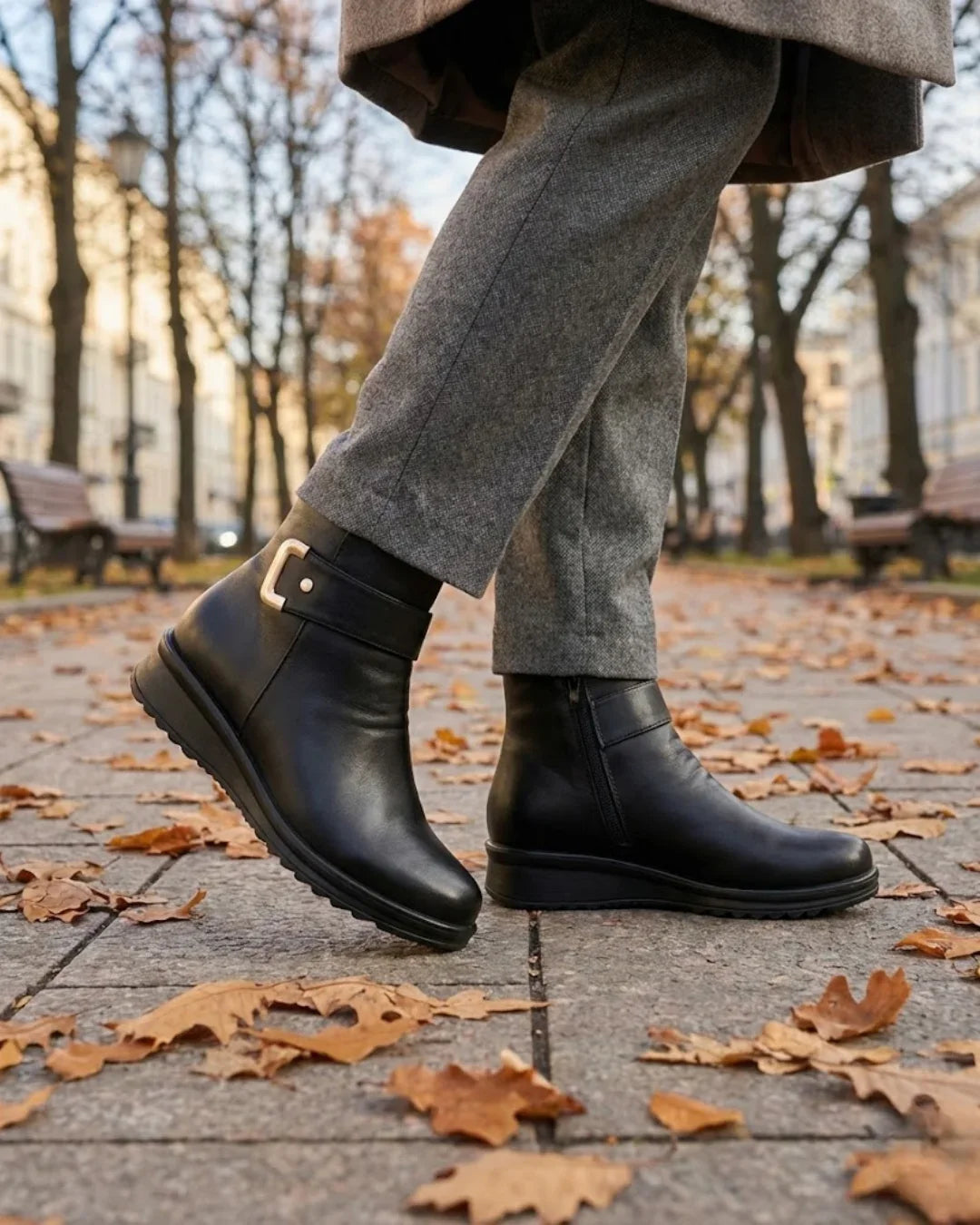 Avril™ | Side-zip buckle-strap plush-lined ankle boots