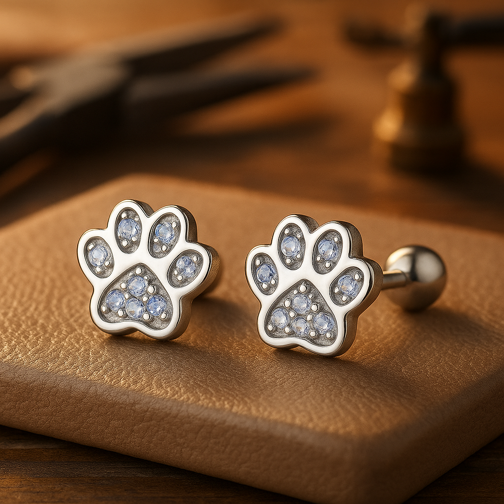 Paw Print Stud Earrings – Crystal Accent