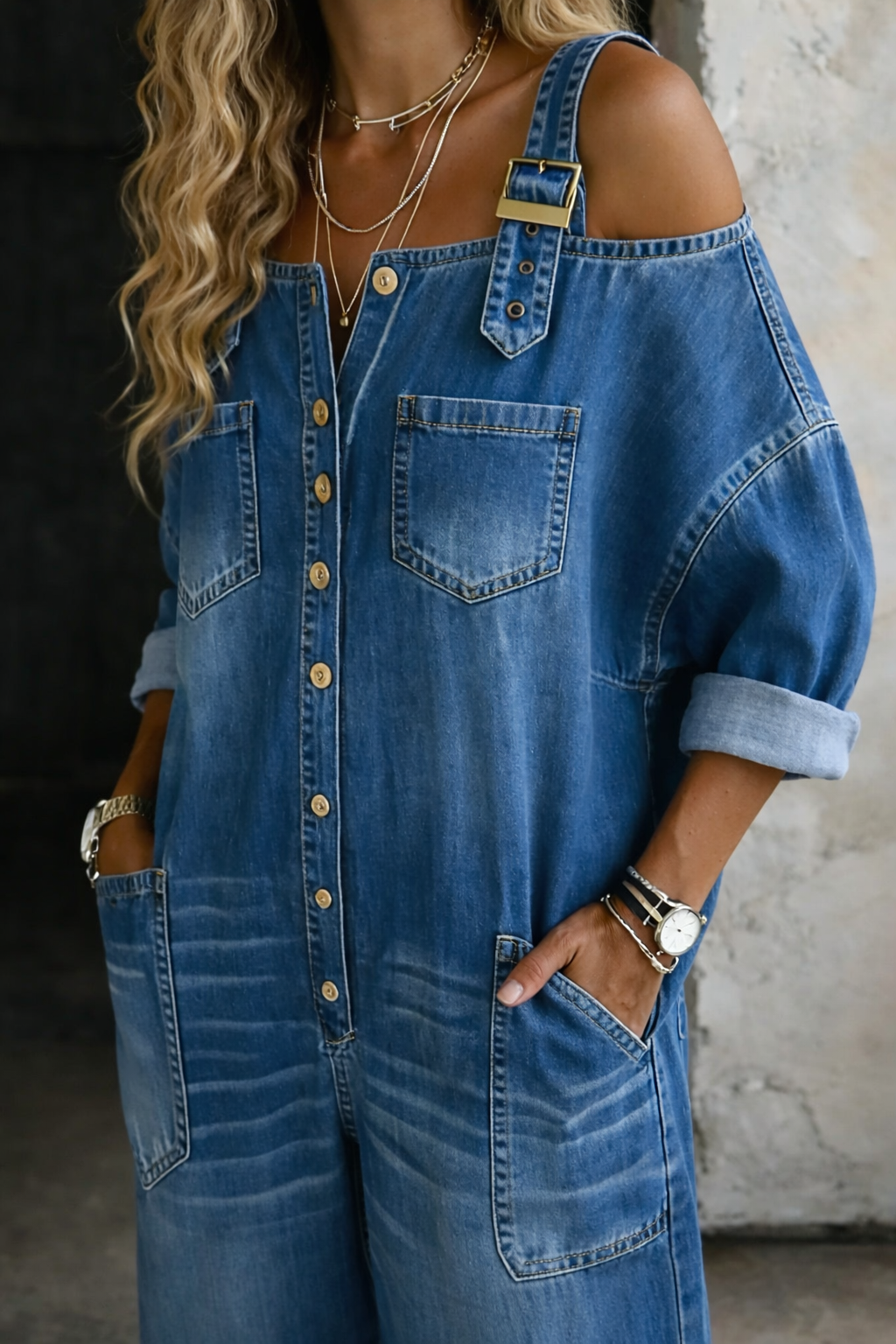 Isla | Off-the-Shoulder Denim Jumpsuit