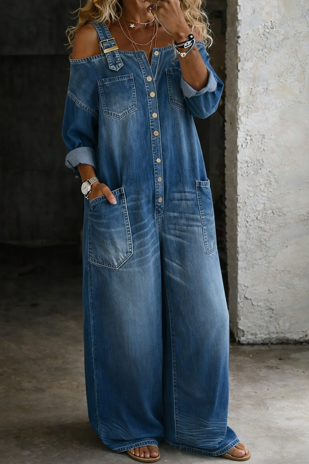 Isla | Off-the-Shoulder Denim Jumpsuit