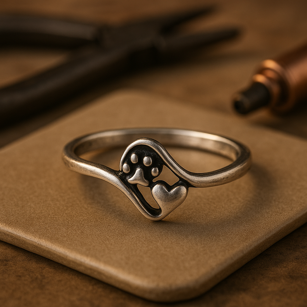 Vintage Paw and Heart Ring