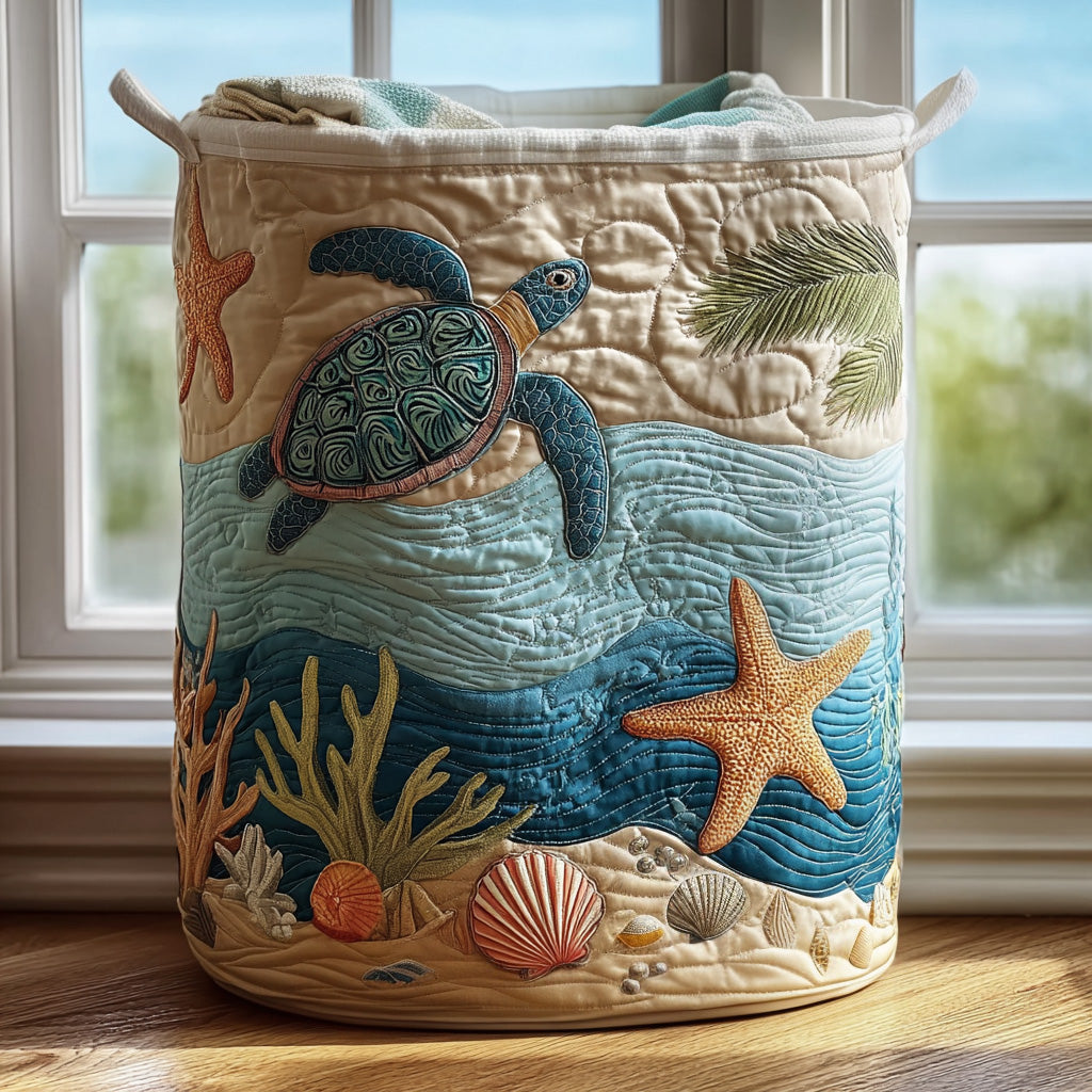 Quilted laundry basket with marine motif