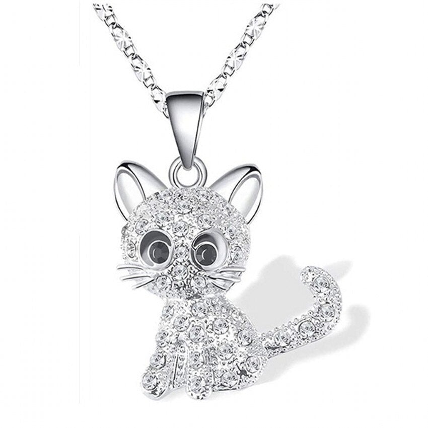 Silver tone Baby Kittens and Coloured Zirconia Necklace