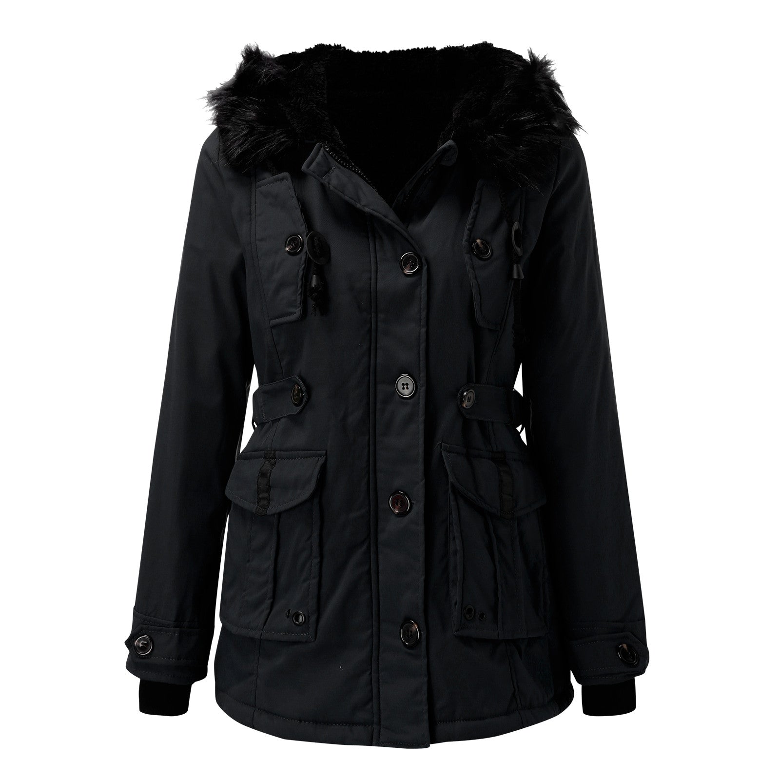 Insulated Faux-Fur Hooded Slim-Fit Parka Jacket