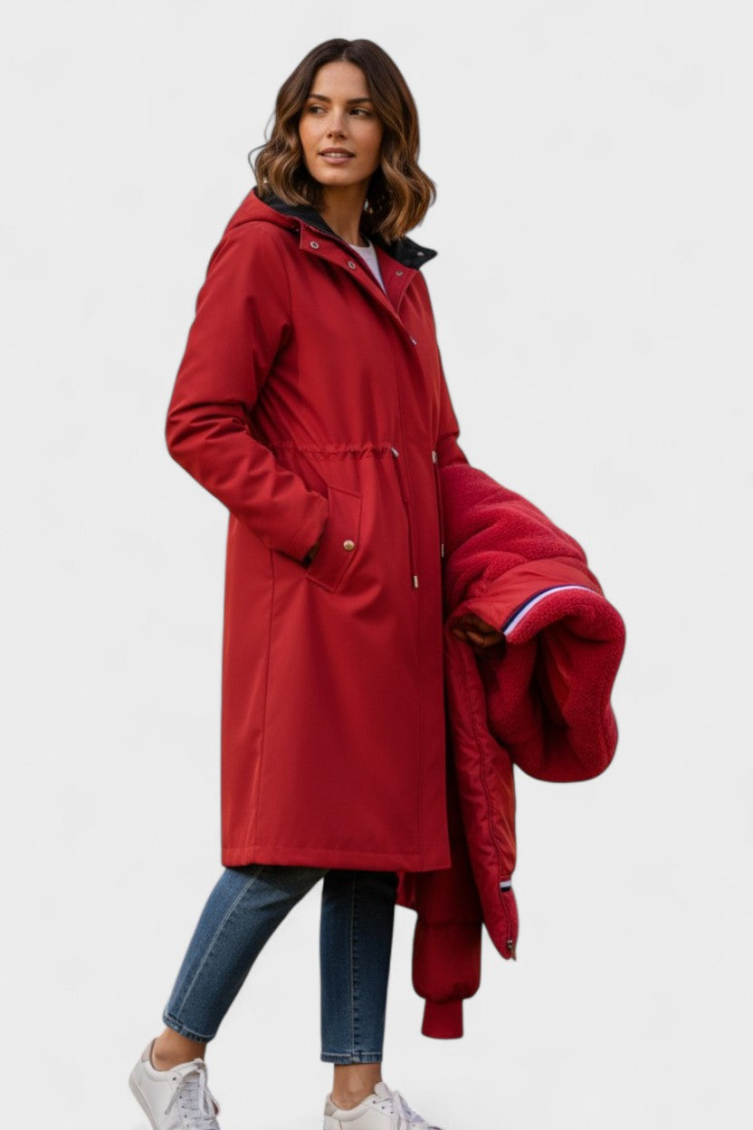 Diora™ | Faux-Fur Hood Drawstring-Waist Anorak Coat