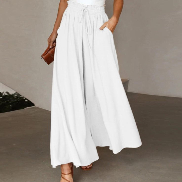 Casual High-Waist Drawstring Flowy Palazzo Pants