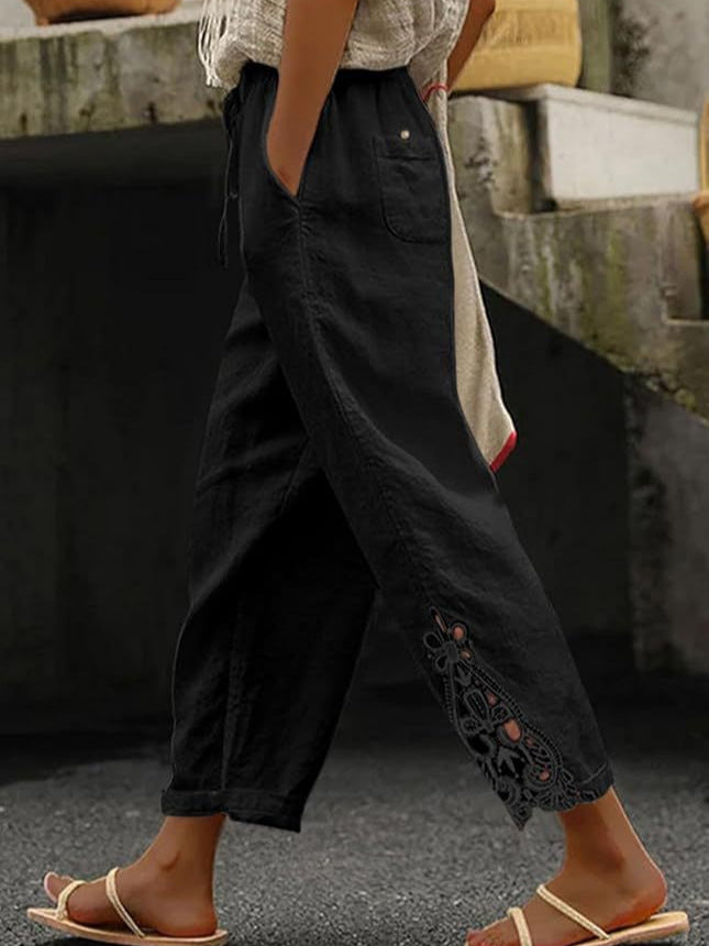 Casual Lace-Hollow Drawstring Pants