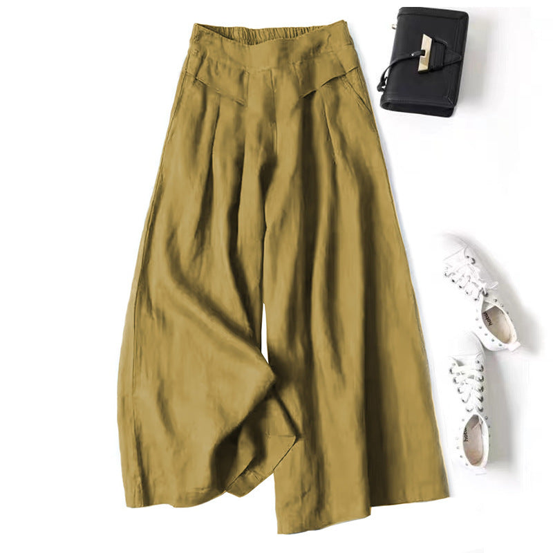Casual High-Waist Pleated Linen Wide-Leg Pants