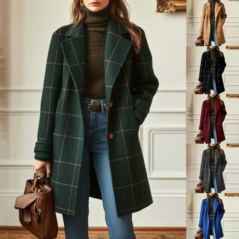 Sophisticated Windowpane Plaid Wool Coat